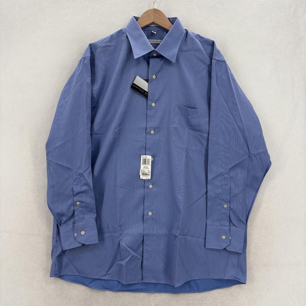Geoffrey Beene Dress Shirt Mens 17 32/33 XL Navy Wrinkle Free Long Sleeve NWT